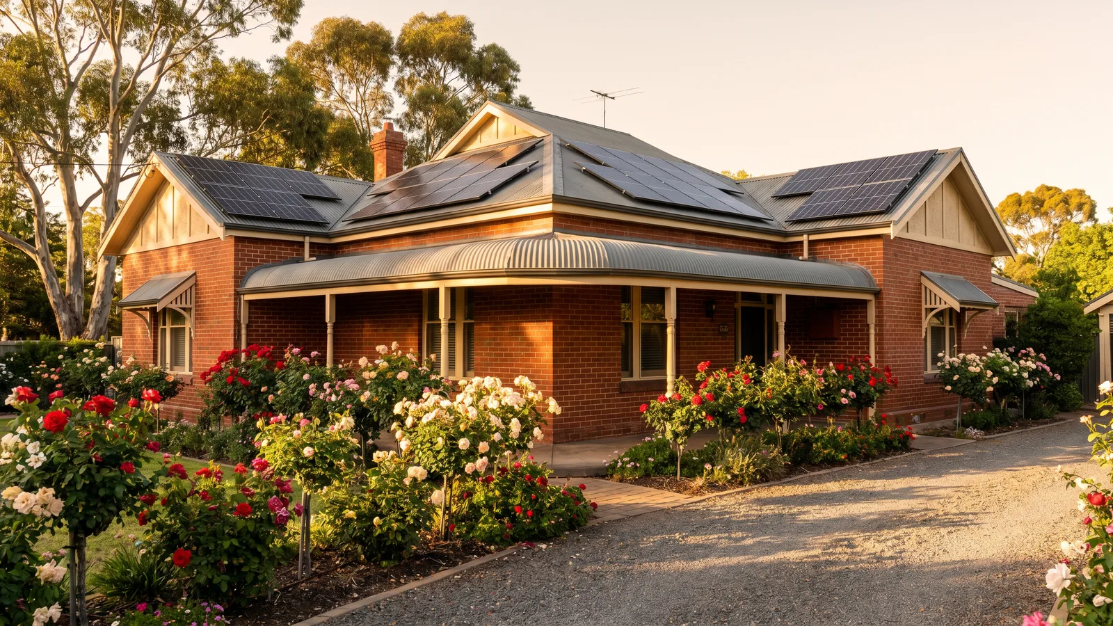 Solar panels and home battery on a house in South Australia