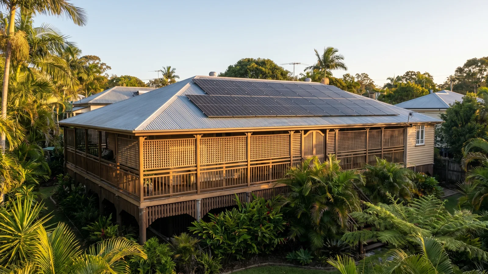Solar panels and home battery on a house in Queensland