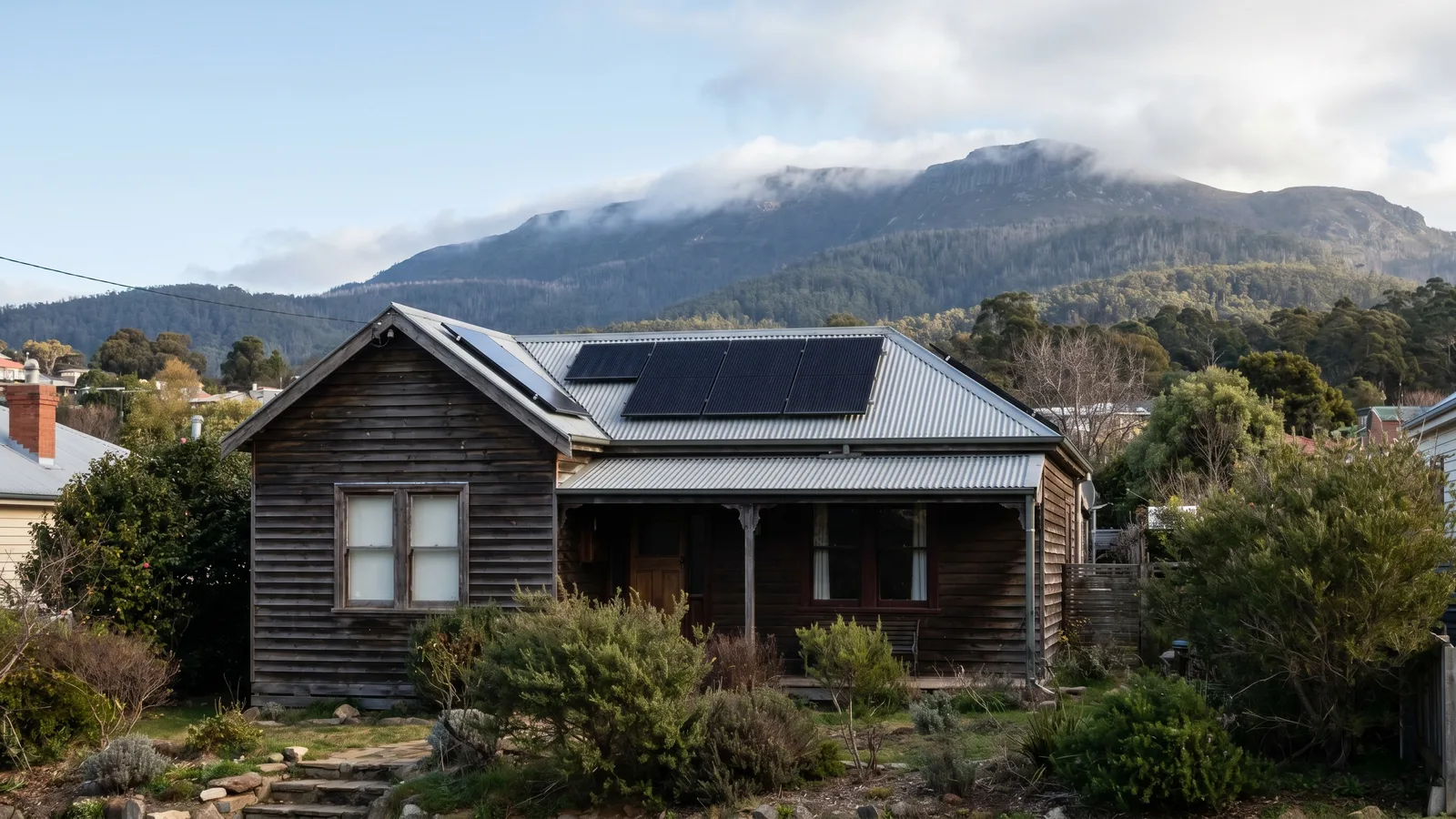 Solar panels and home battery on a house in Tasmania